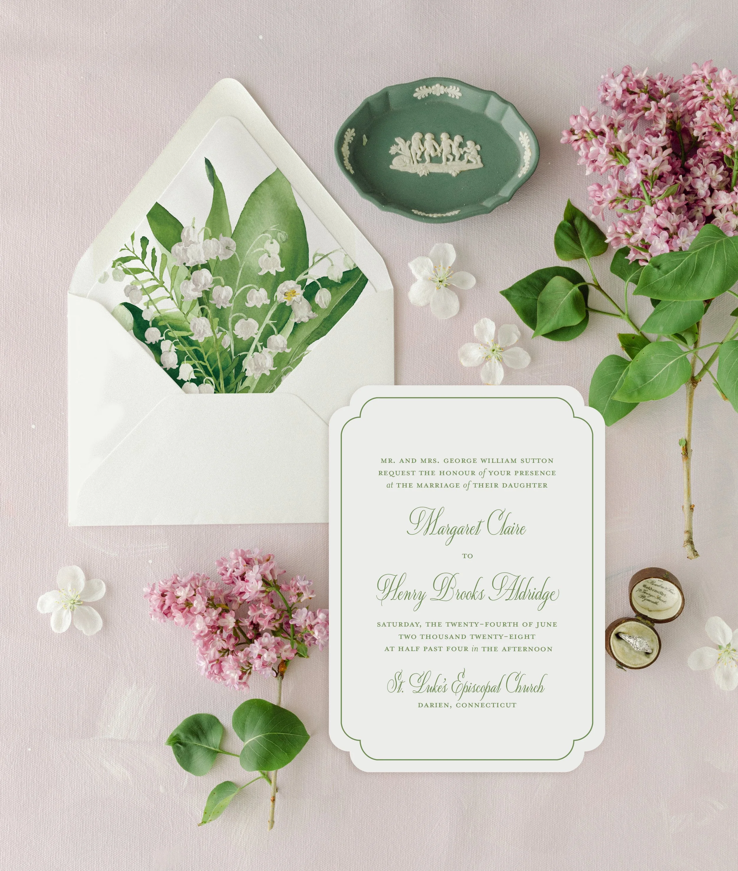 Green Lily of the Valley Wedding Invitation