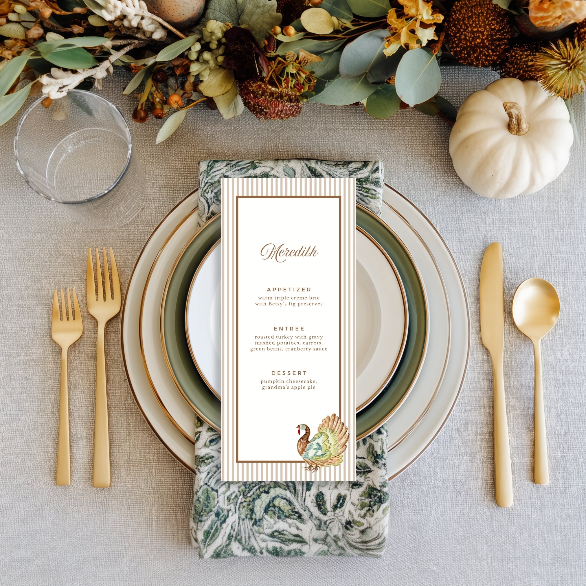 Watercolor Turkey Thanksgiving Menu Template