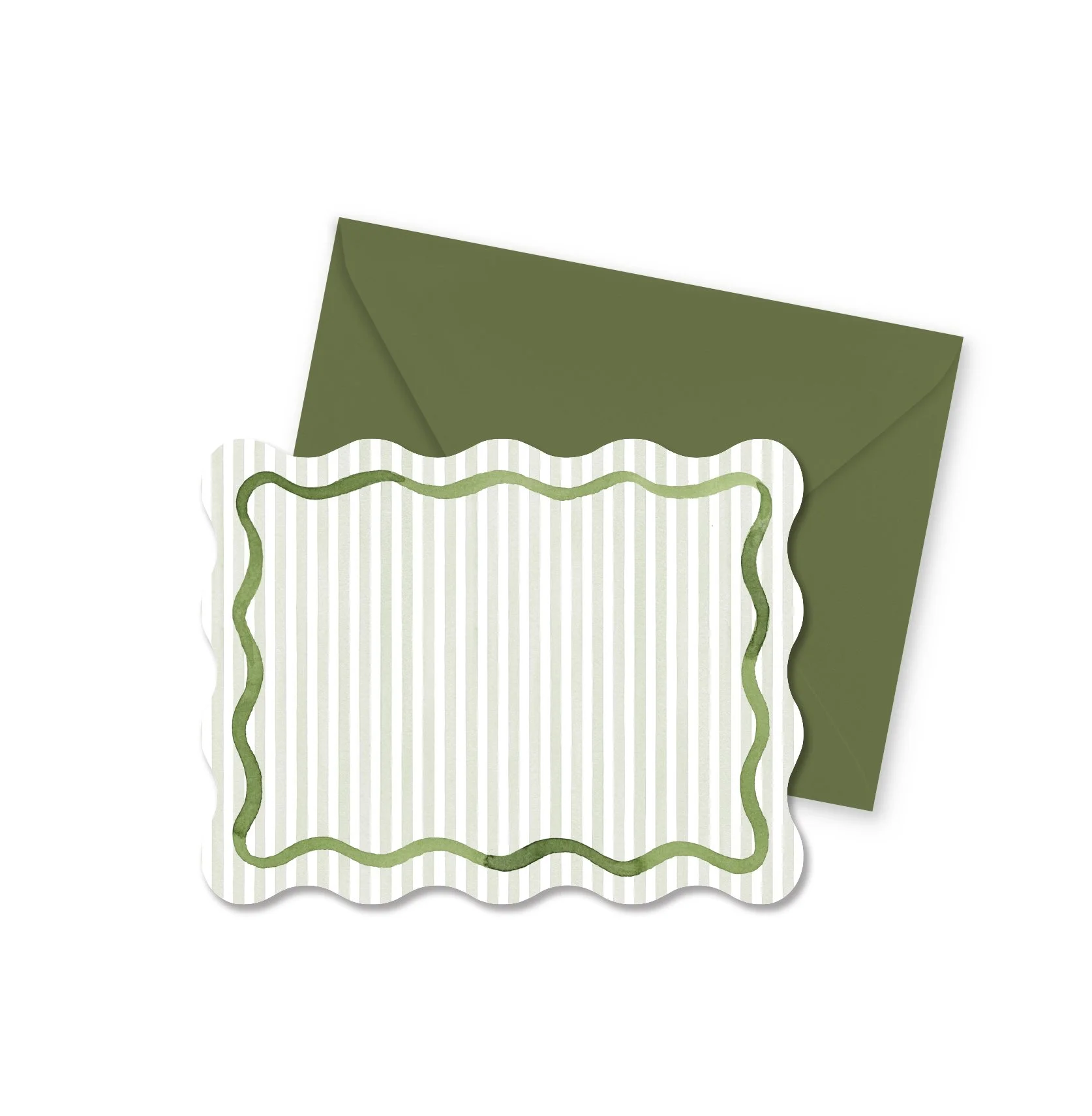 Wavy Olive Green Stripe Watercolor Notecards