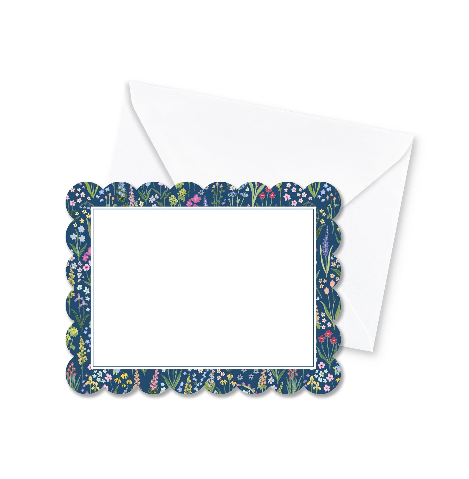 Navy Wildflower Scalloped Notecard Set