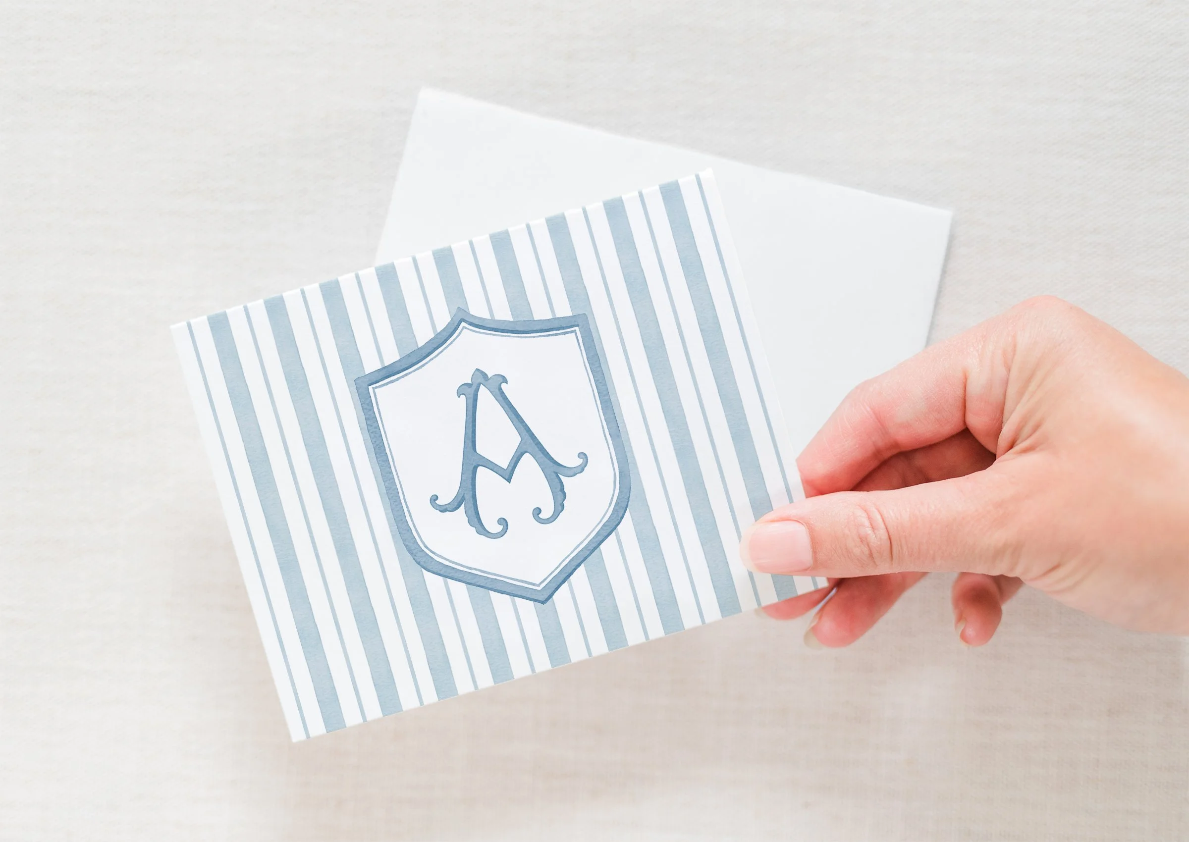 Striped Initial Notecard Set in Blue