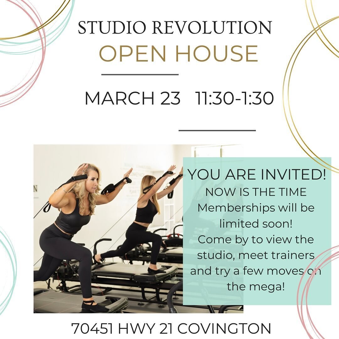 Have you been curious about what Lagree and Studio Rev are all about? Stop by Saturday March 23rd 11:30-1:30pm for Studio Revolution Open House to get the scoop! New memberships will be closing soon in order to continue to provide the personal, one o