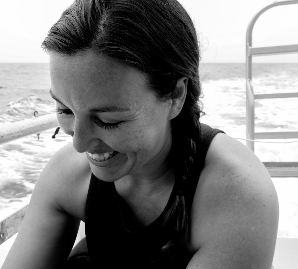 Danna Moore, preparing to dive, San Diego, California