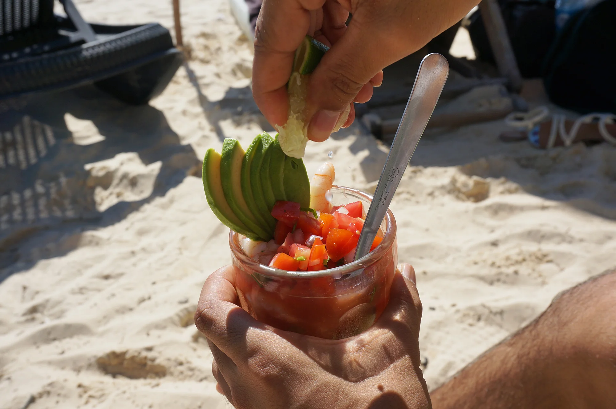 Shrimp cocktails every day = obligatory beach behavior / El coctel de camarones como Dios manda! Comimos mínimo uno al día