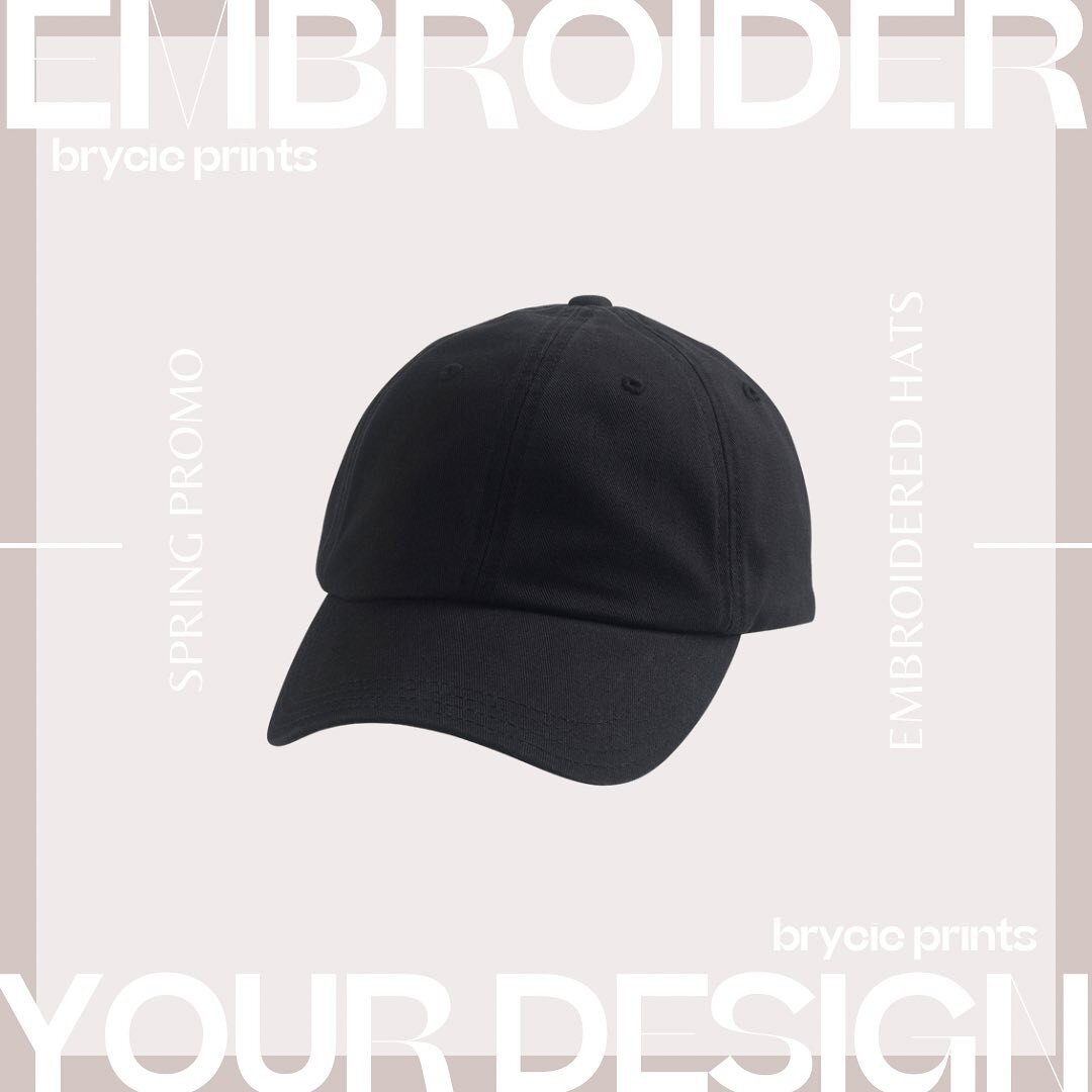 Hats off to our latest promo 🧢! For a limited time, get your design embroidered on 12 caps for $15/pc.  Reach us at hello@brycieprints.com for more details. 

#embroidery #logodesigns #logo #brand #branding #custom #customhats #womeninbusiness