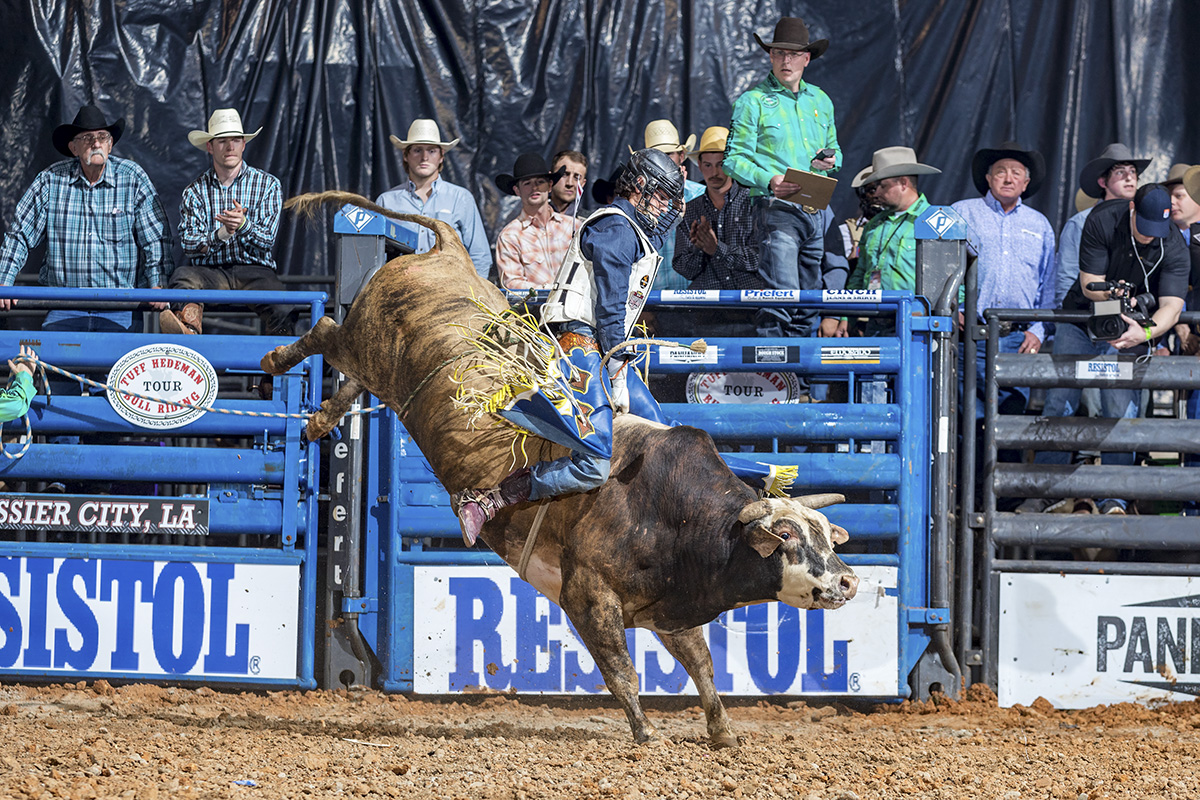 Dalan Duncan on 277 at the Eldorado Resort Casino TH Bull Riding Tour event.