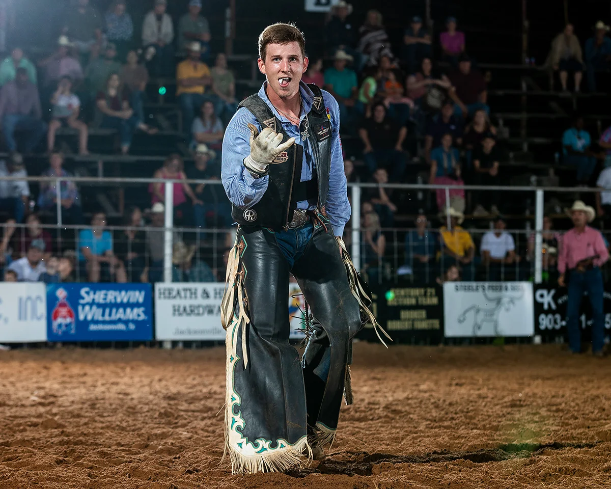 Tyler Taylor, Stephenville, Texas celebrates going 2 for 2 at the Nicky Wheeler Memorial.