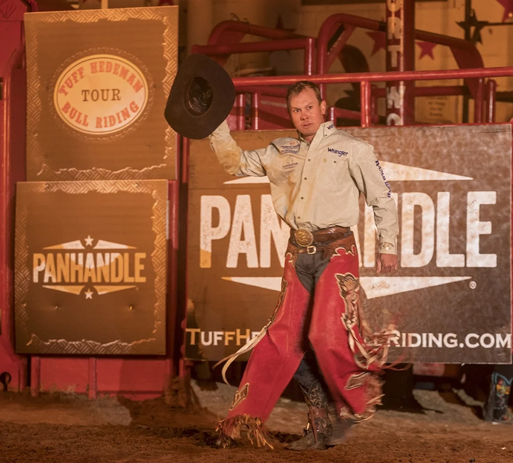 Trey Benton III, the only bull rider in history to win the Tuff Hedeman Fort Worth Challenge after competing their as a youth in the intermission steer riding competition.