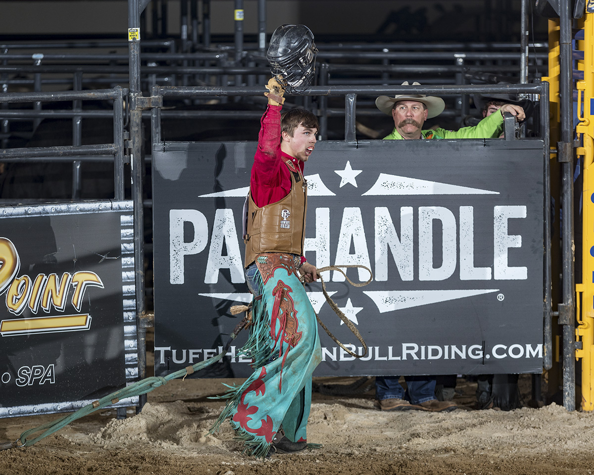 CEDAR PARK, TX - JANUARY 16: Grayson Cole rides Oreo during the  Professional Bull Riders Tour Cedar Park Chute Out on January 16, 2021 at  the H-E-B Center in Cedar Park, TX. (