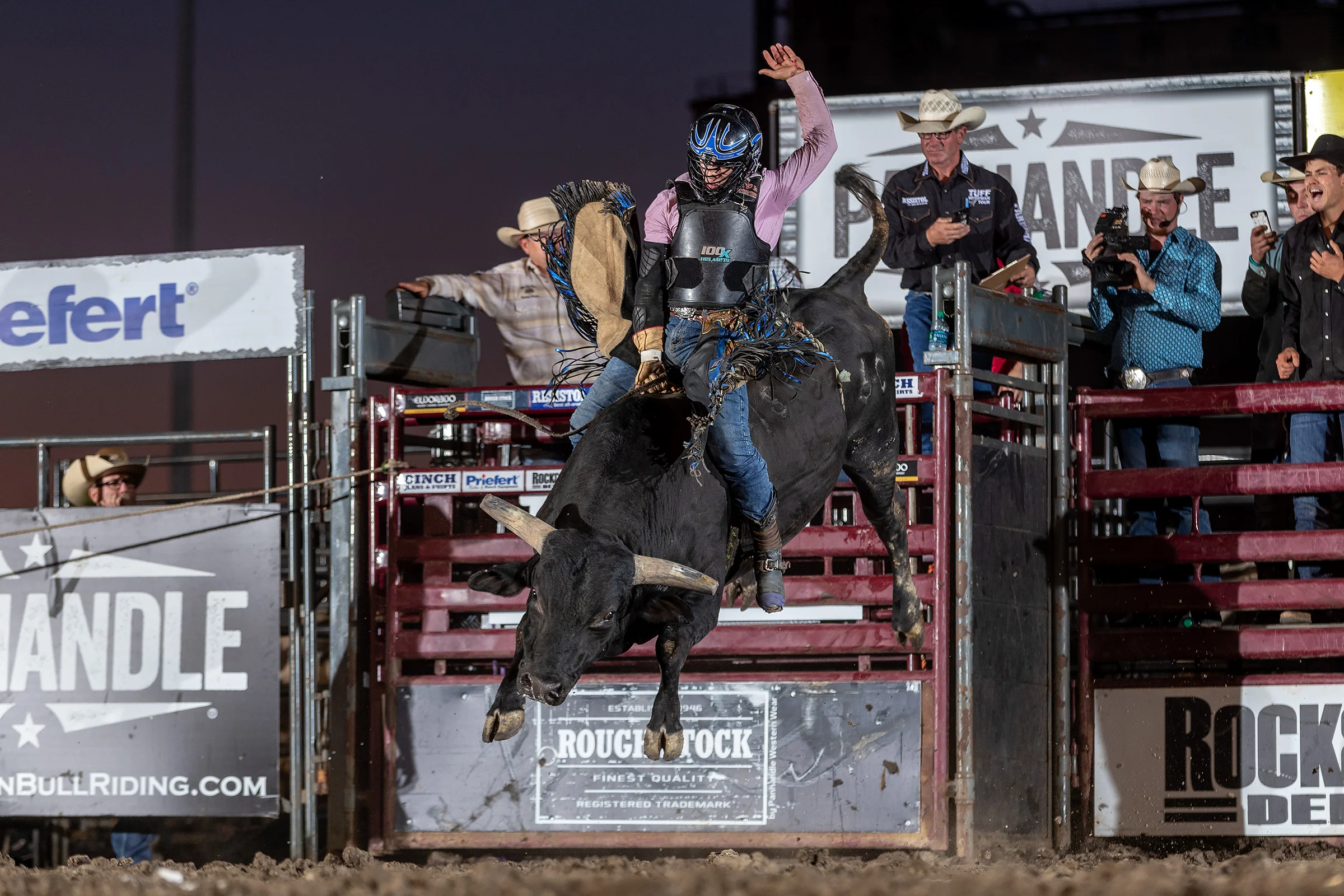 Javier Garcia wins night one of the Bull Bash in Huron with a 91 point ride on C415 Rag Doll (Baker).