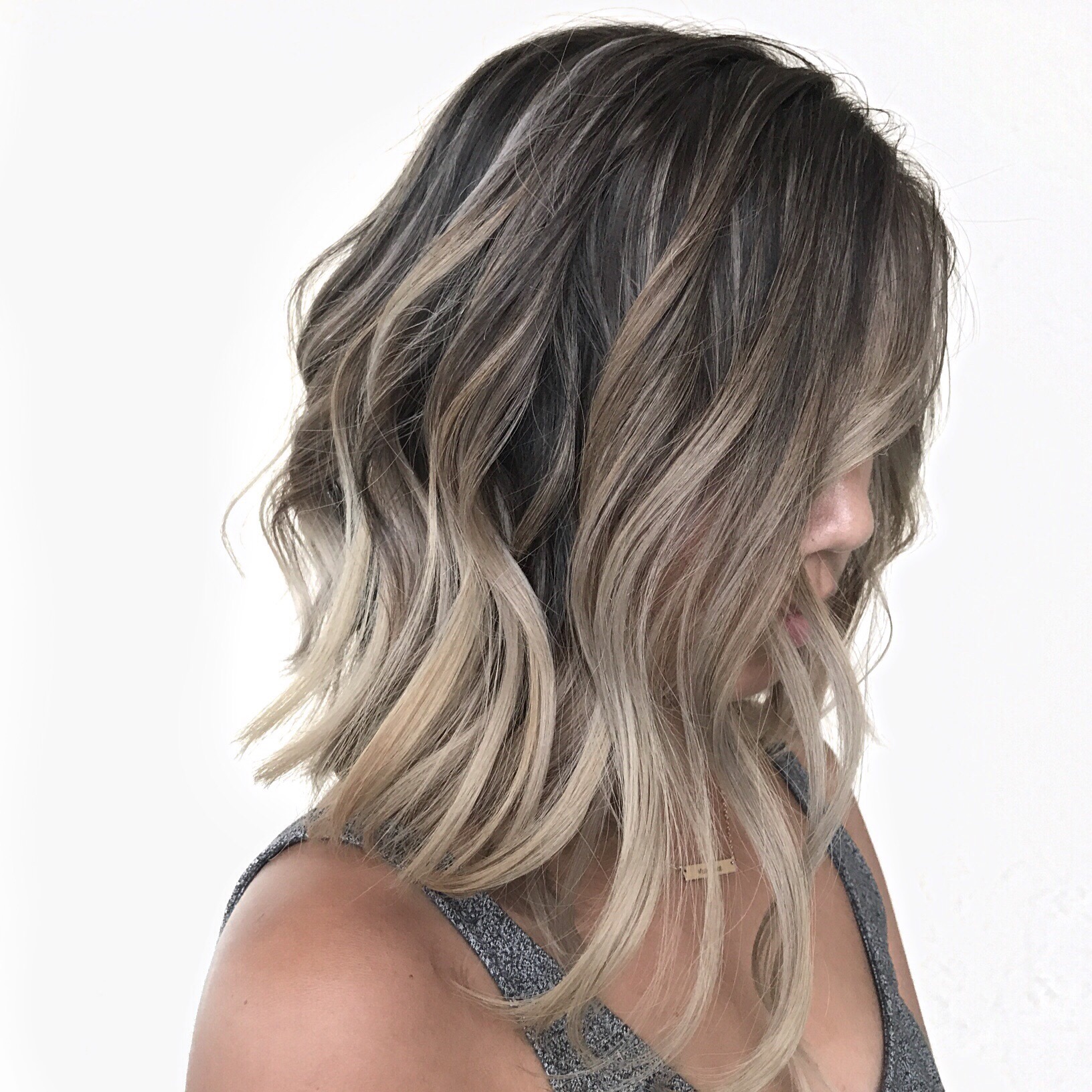 Ash blonde, aline haircut