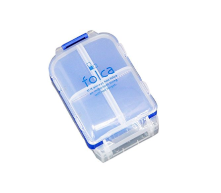 Mobile Pharmacy Folca Pill Case These little guys are a spoonie's dream! I have two that I pack full before travel or long days out. They have 8 separate compartments and allow you to bring several doses of any meds you might need. These are so efficient and useful, and a mobile pharmacy can really help put travel anxiety at ease.