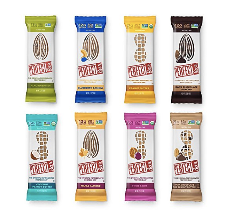 Perfect Bar I finally gave these bars a try after seeing many people on social media rave about them. The ingredient list is very clean and they fill me up (often bars don’t enough!). I don’t eat peanuts, but love their almond based options. I can vouch for almost every flavor though, because I brought a variety on vacation and my entire family is now addicted!