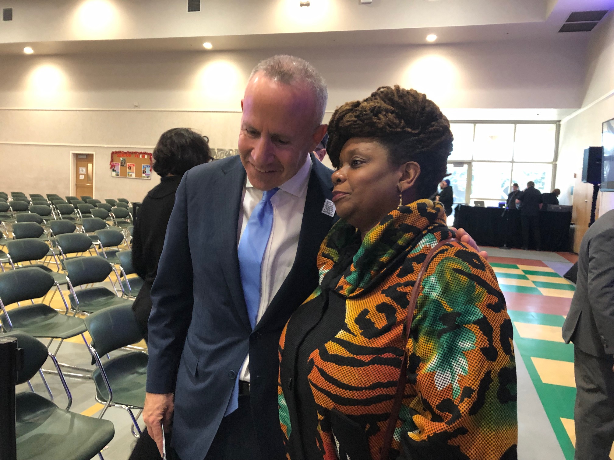 Mayor Steinberg talks with Tina Roberts of the Roberts Family Development Center in north Sacramento after his State of the City address
