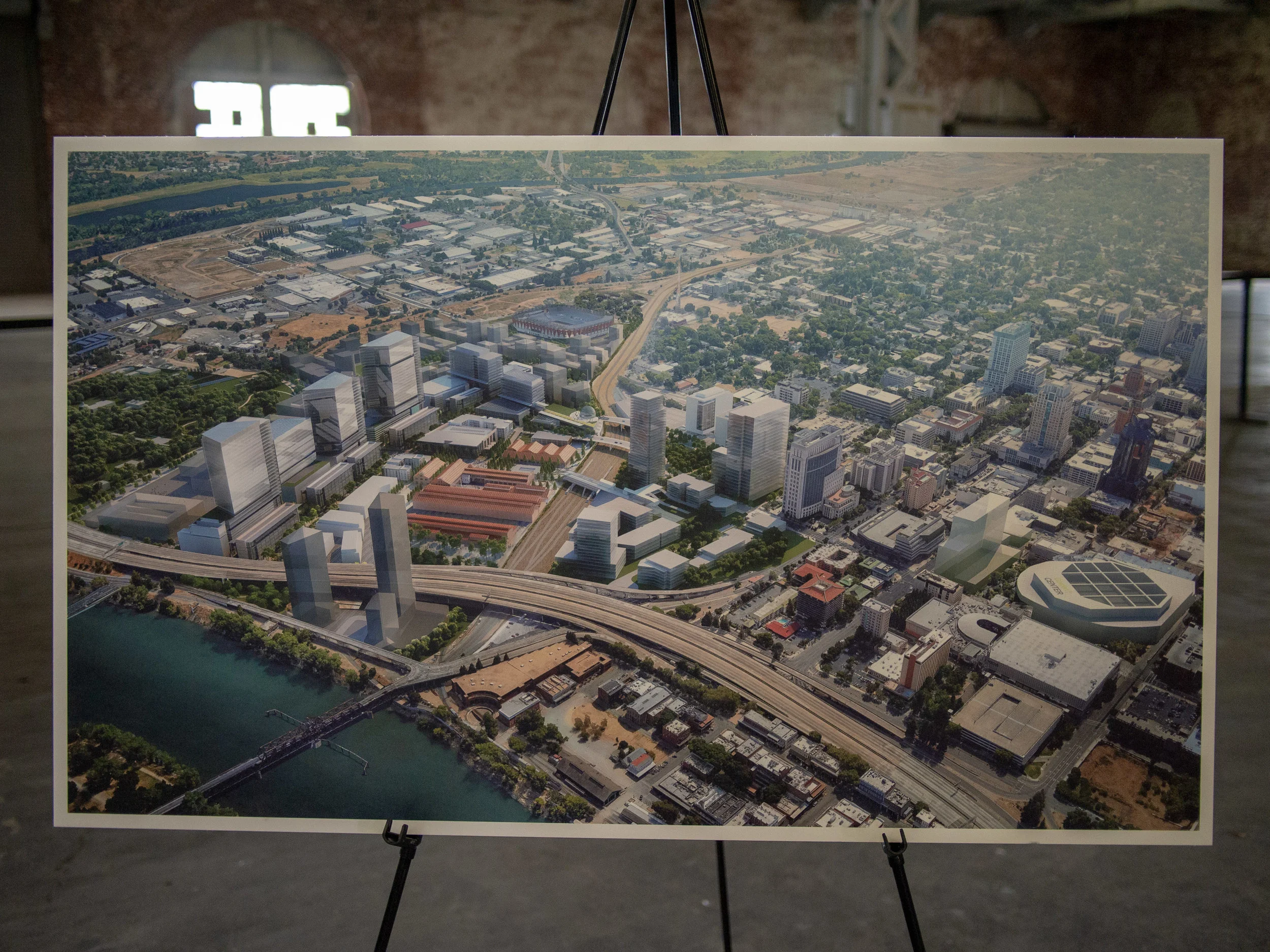 This model of downtown shows development and the Republic FC stadium north of the existing downtown.