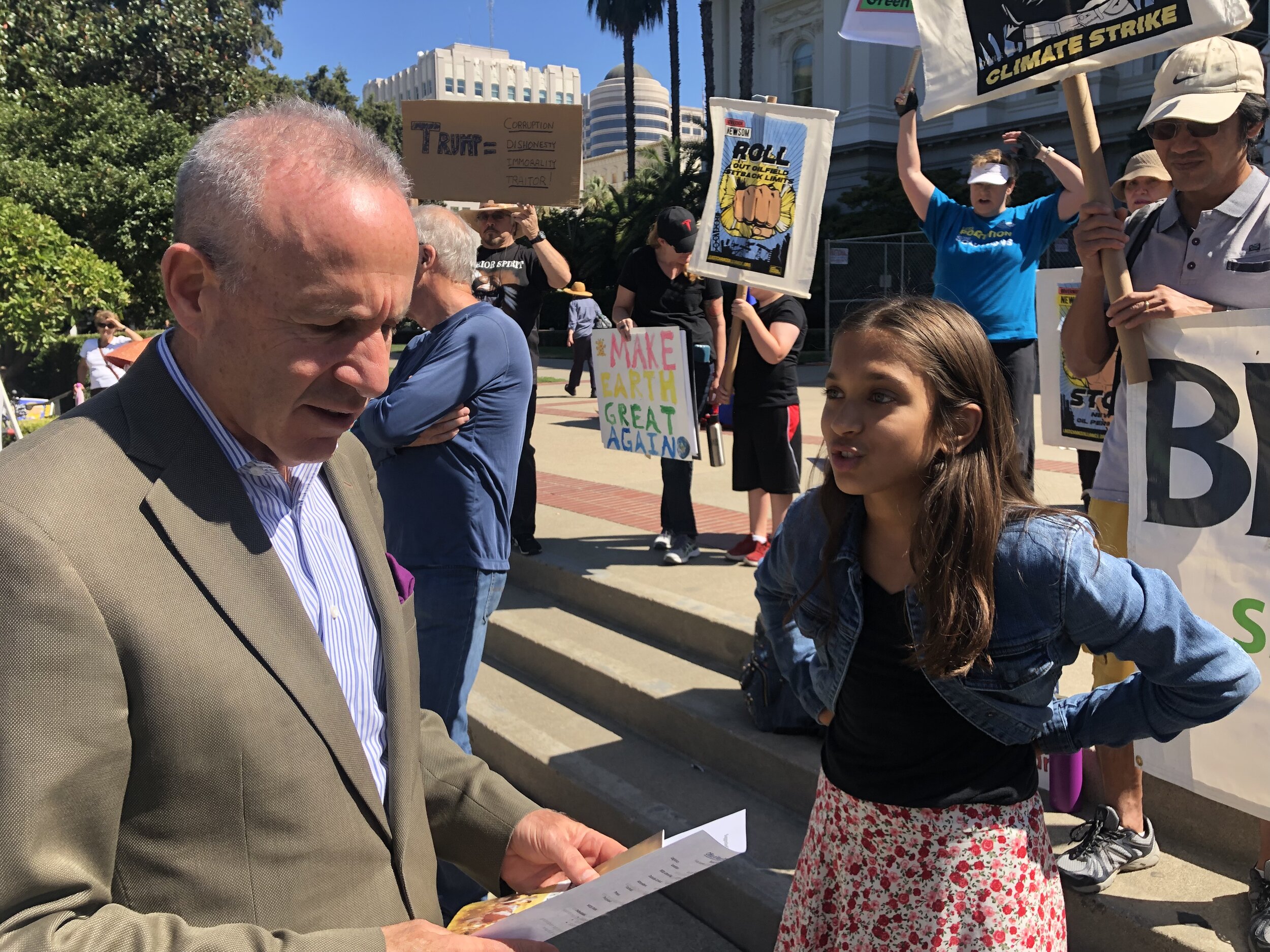 Mayor Steinberg talks to protest organizer Supriya Patel, 13