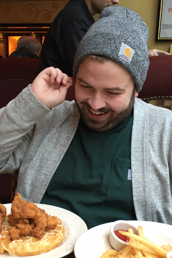 Byam (pictured) enjoying an out of frame breakfast.