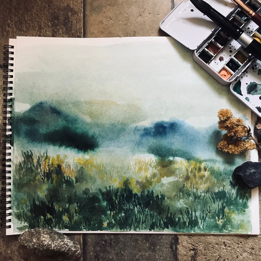 landscape study 1  Water study 3 #watercolorsketching #artistsoninsta #dailypaintings #sketchbookpages #landscapeart #watercolorart #artistsoninstagram