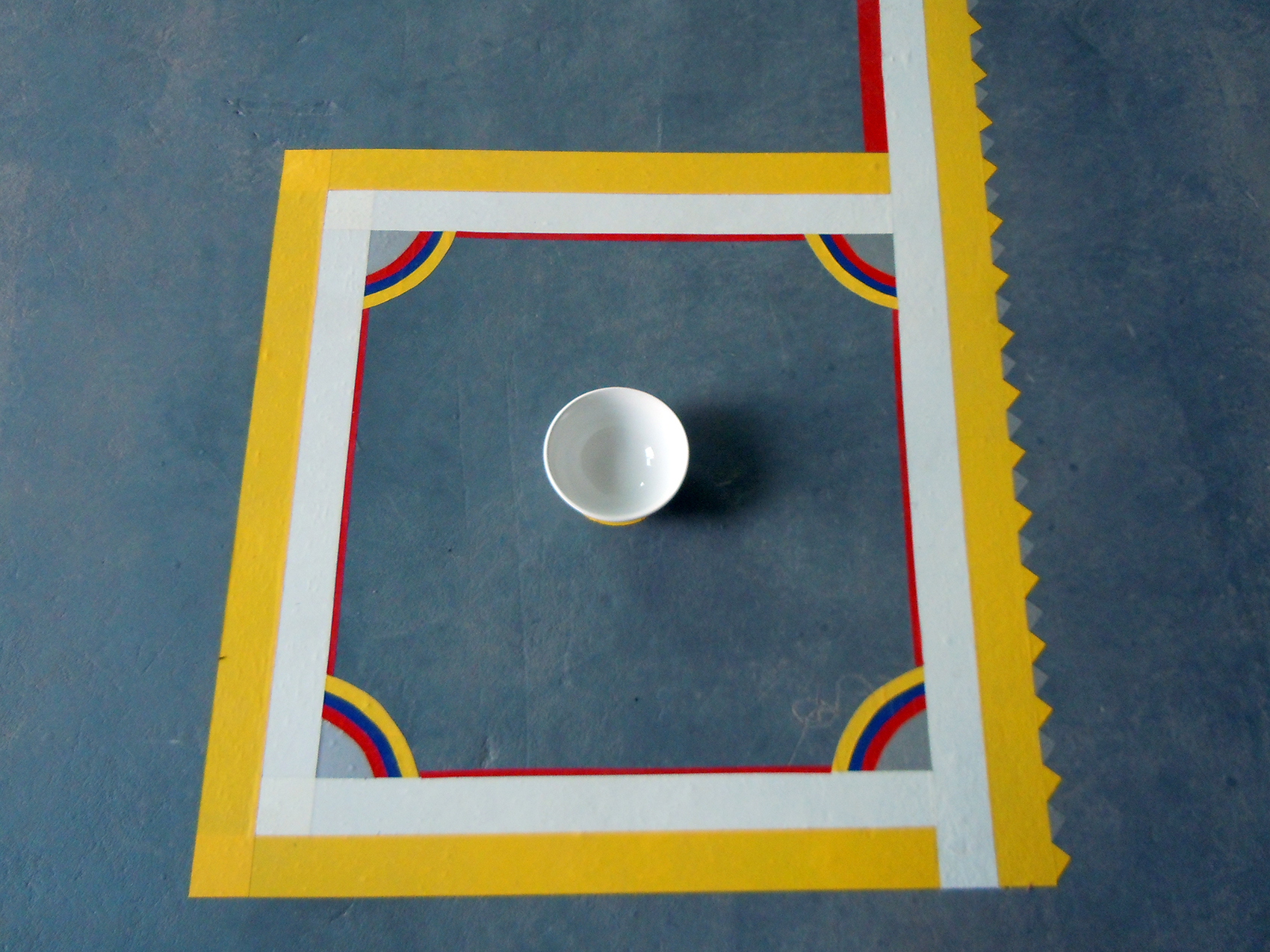   The Feast of Rice Gods and Goddesses,  vary, ceramic bowls, rice, contact paper, cement stool, 2010 