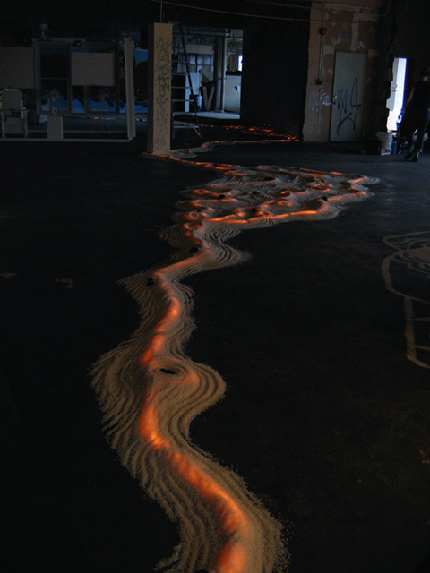   Female Spirit of the Rice Paddy-III,  vary, rice, balls of hair, LED light, 2007 