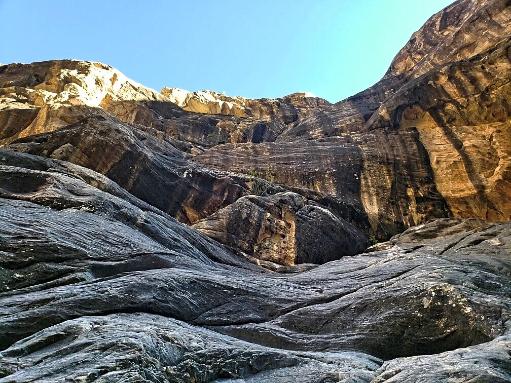 The walls of Ice Box Canyon have years of stains from water running over them.