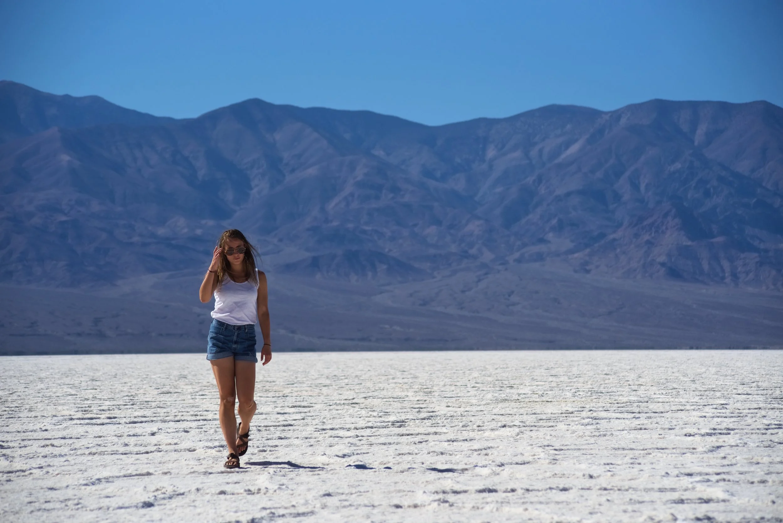 Walking on the Badwater Basin salt pan is actually pretty challenging because of the extreme heat, even though it’s perfectly flat.