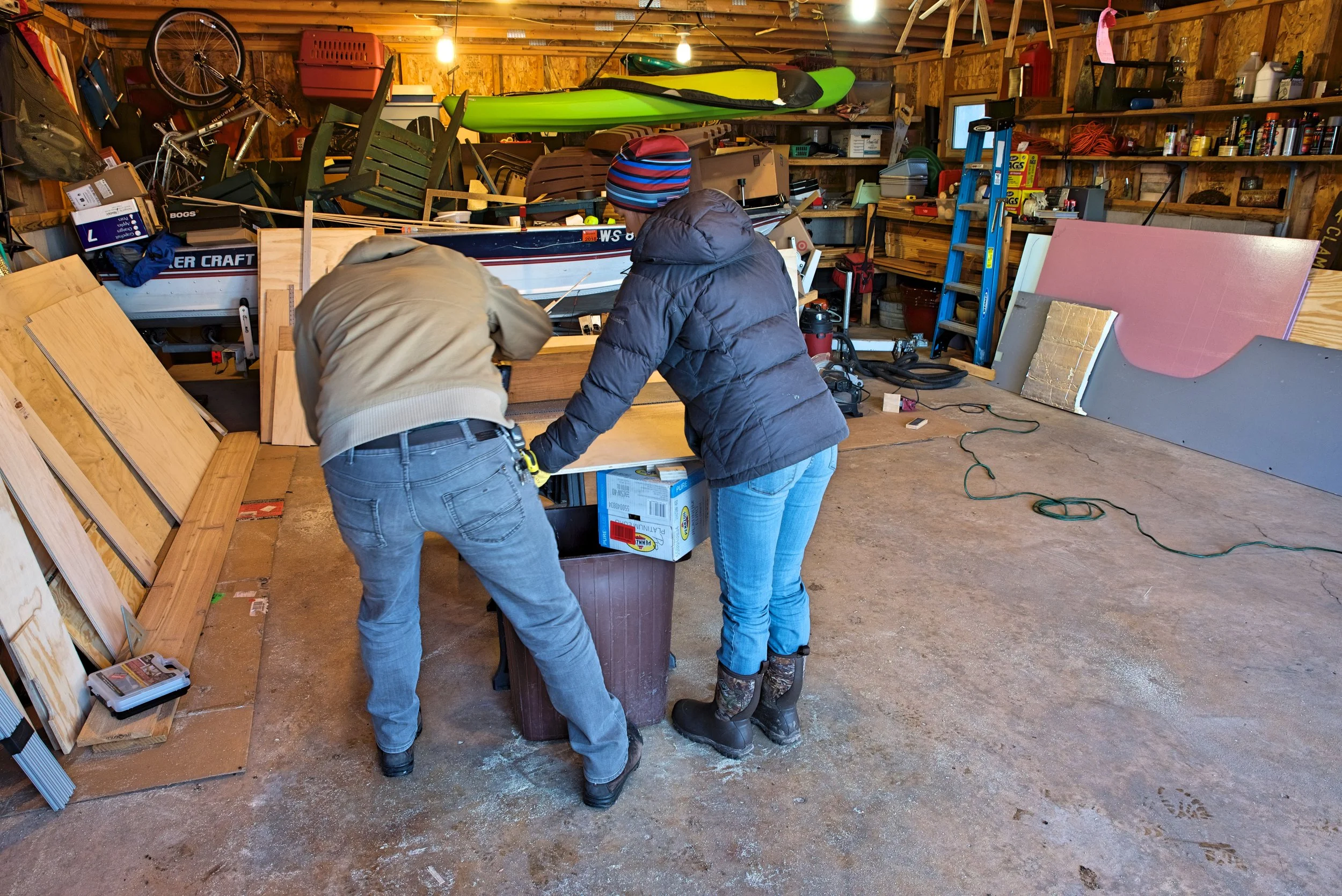 A table saw would be the ideal tool for cutting large pieces of plywood like this, but the circular saw works fine.