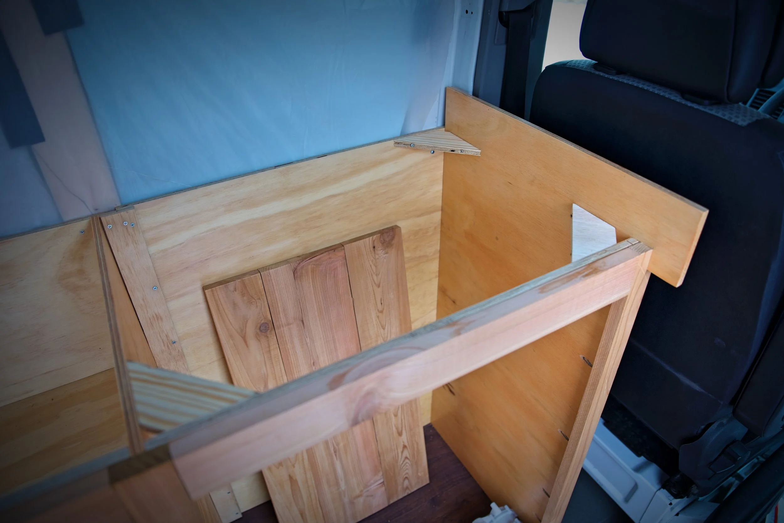 We screwed through the bottom of these corner braces to attach the counter.