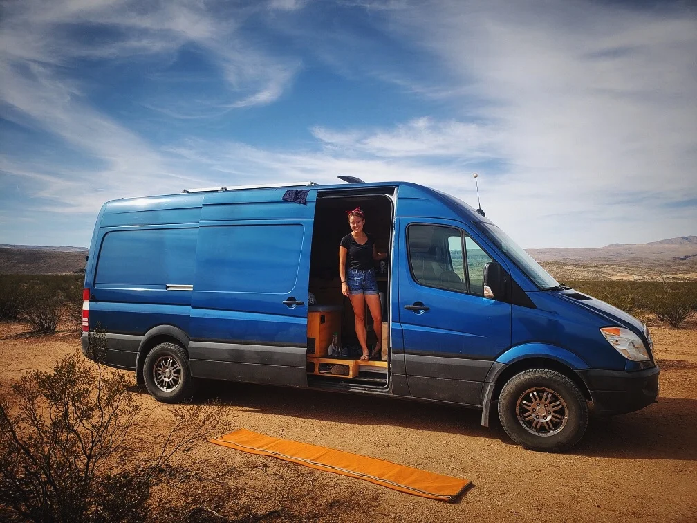 When we are hanging out at a dusty campsite, we will put our Sand-Free Mat out in front of our door to keep sand out of the van.