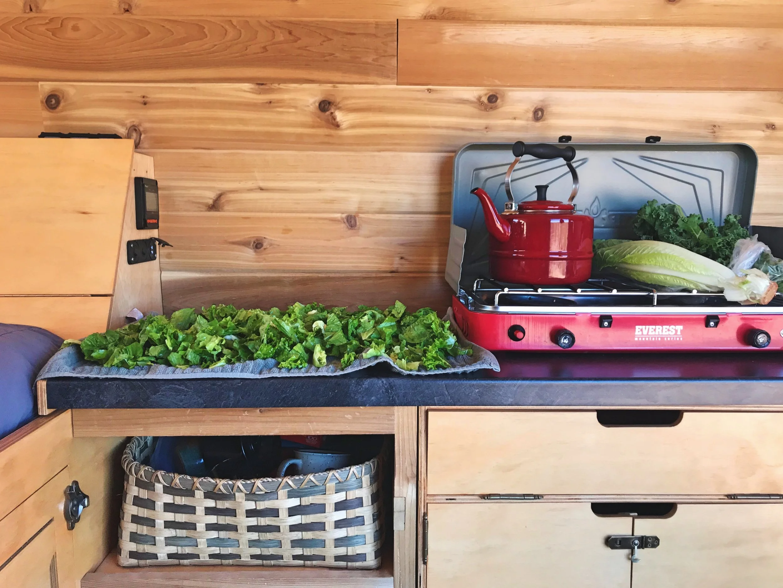 We love this camp stove. It allows us to cook just like we would in a house’s kitchen.