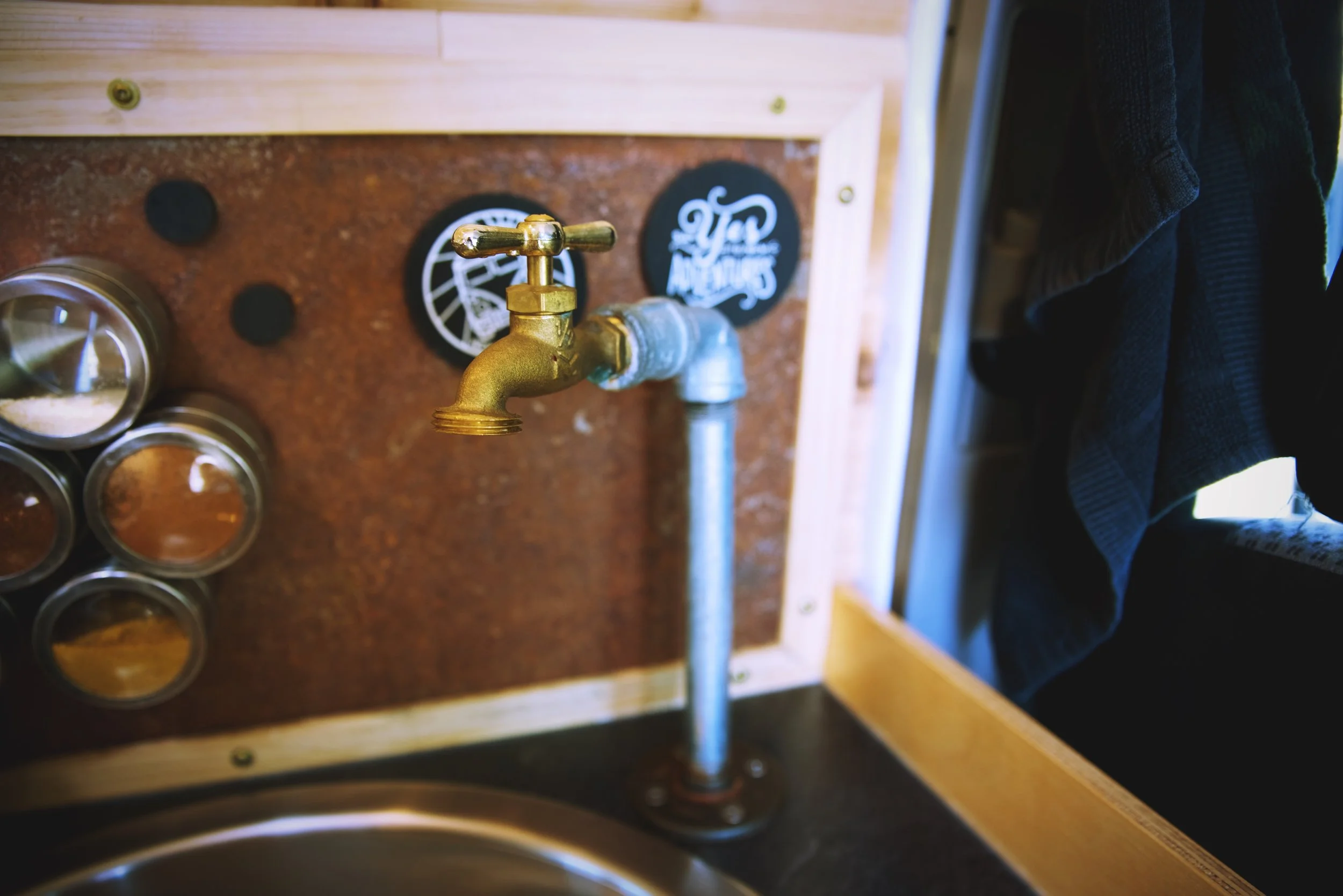 The finished faucet was both affordable and it matches the rustic look of our van’s interior.