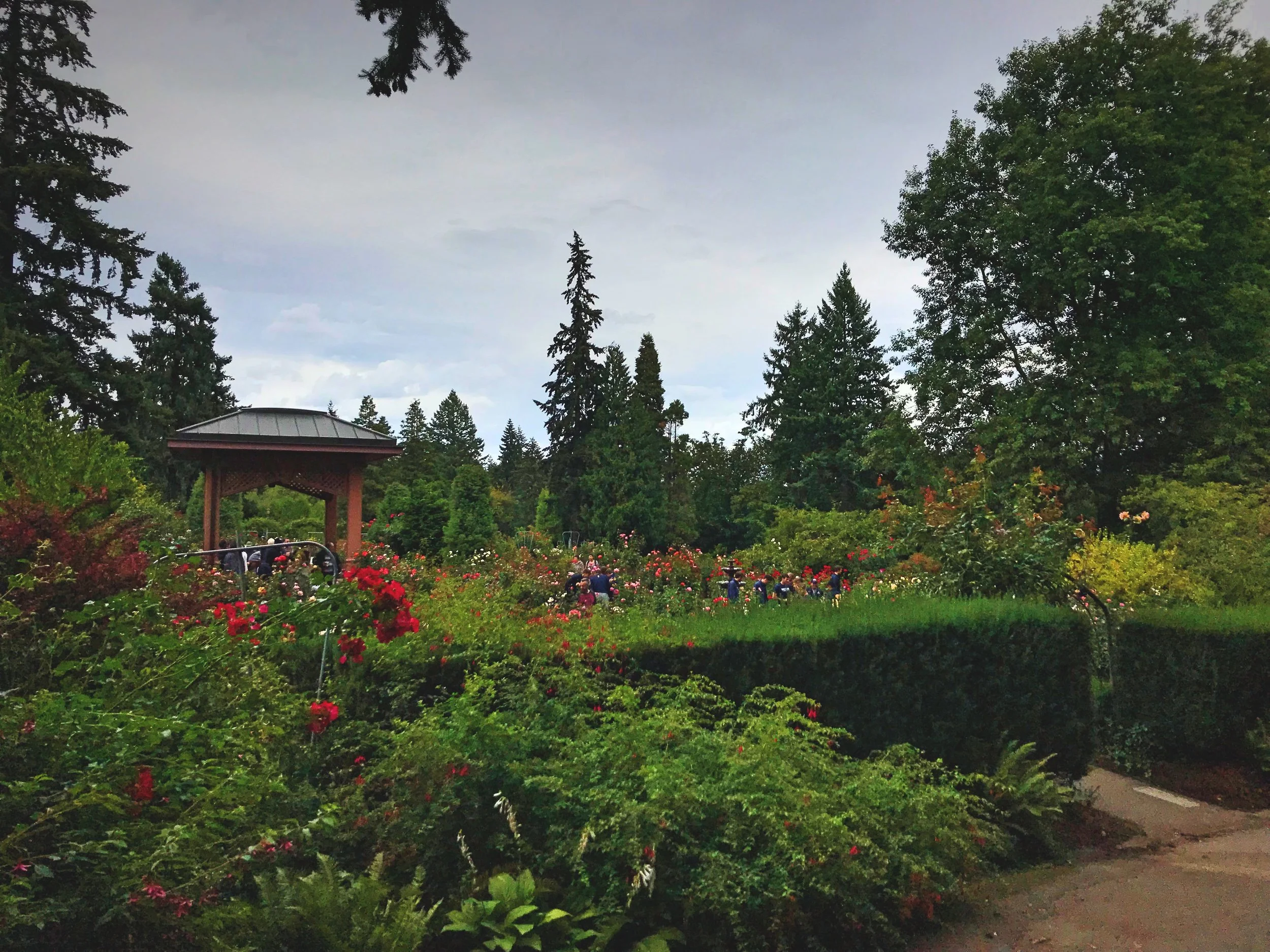 There are small pagodas and gardens within gardens to explore in the rose garden.