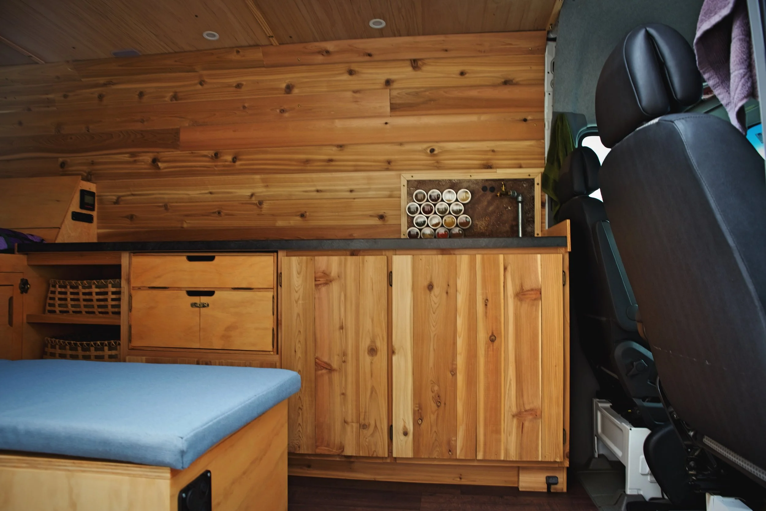 We have a large space for the kitchen in our van, and it is designed well.