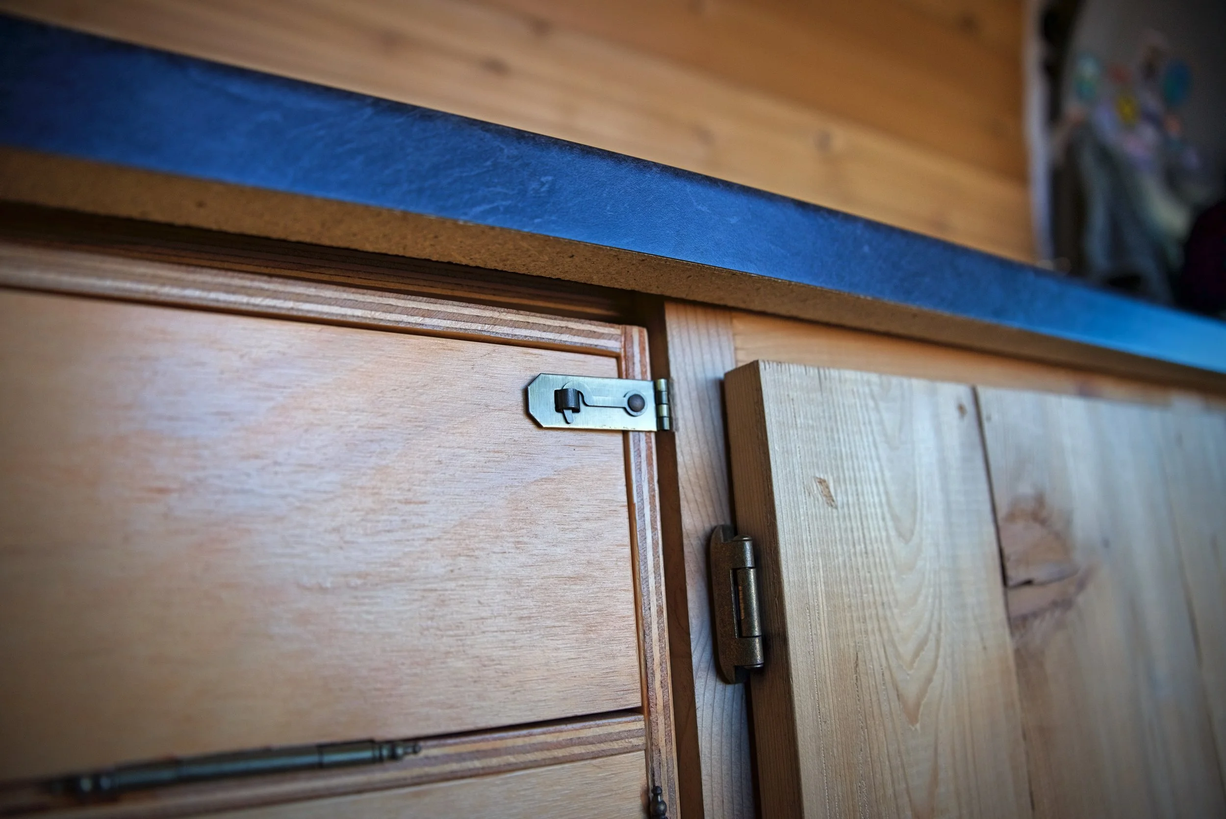 The latch has a hinge within it because it’s designed for use on chests and boxes, so we were able to wrap it around the corner of the box.