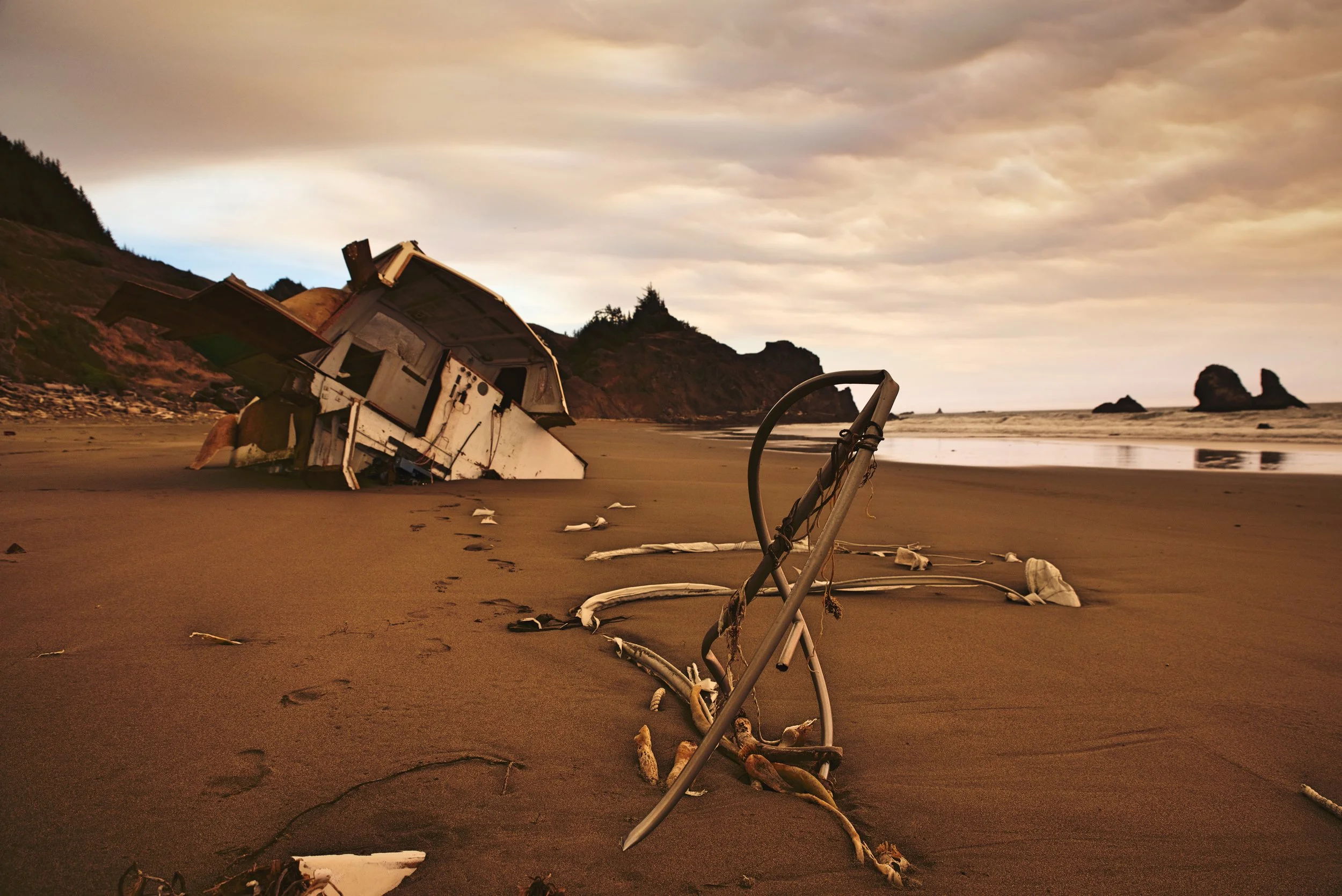 Between the purplish orange sky and the shipwreck this beach was pretty eerie.