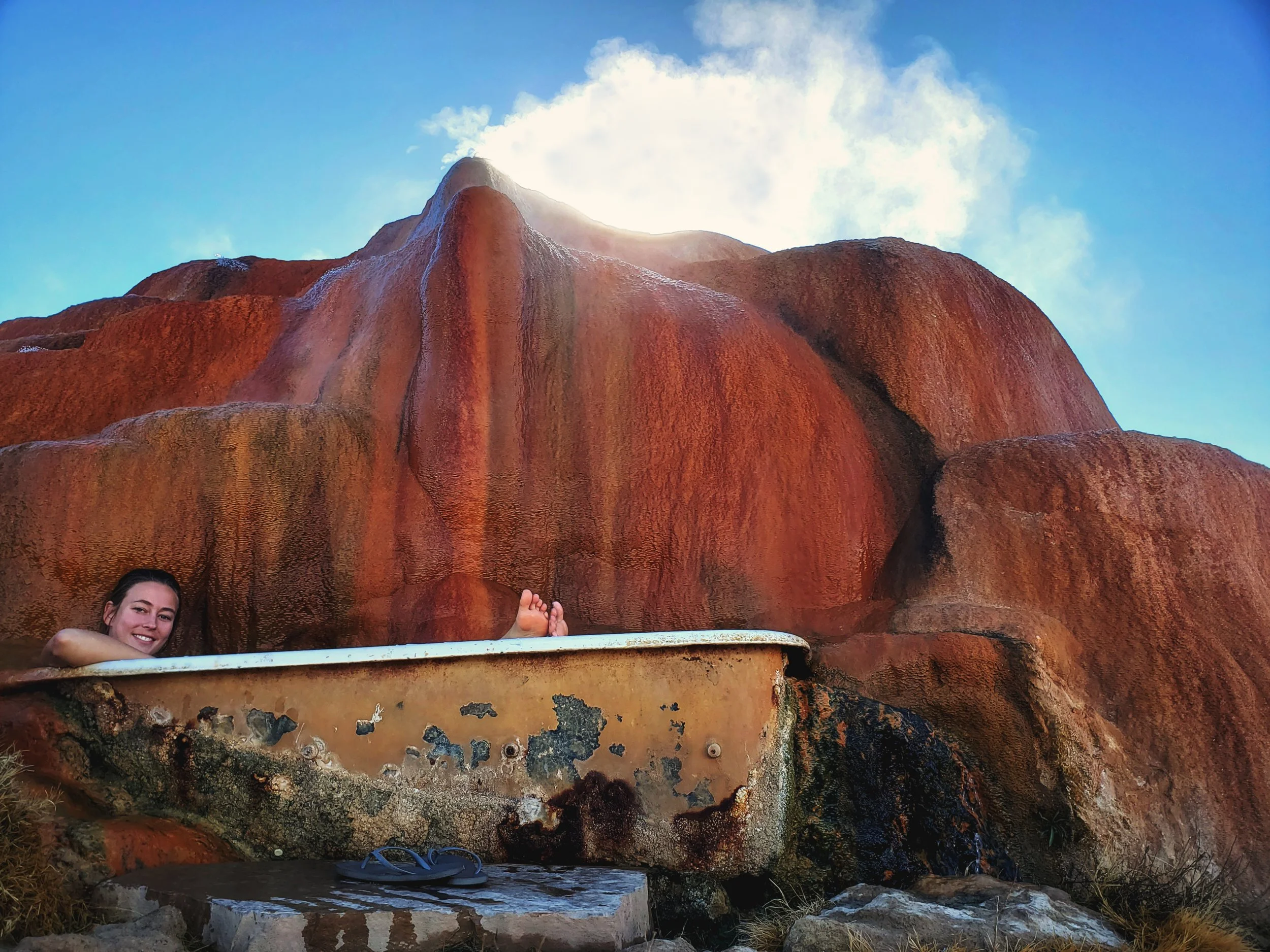 In the cold air, the mineral dome was steaming like a volcano.