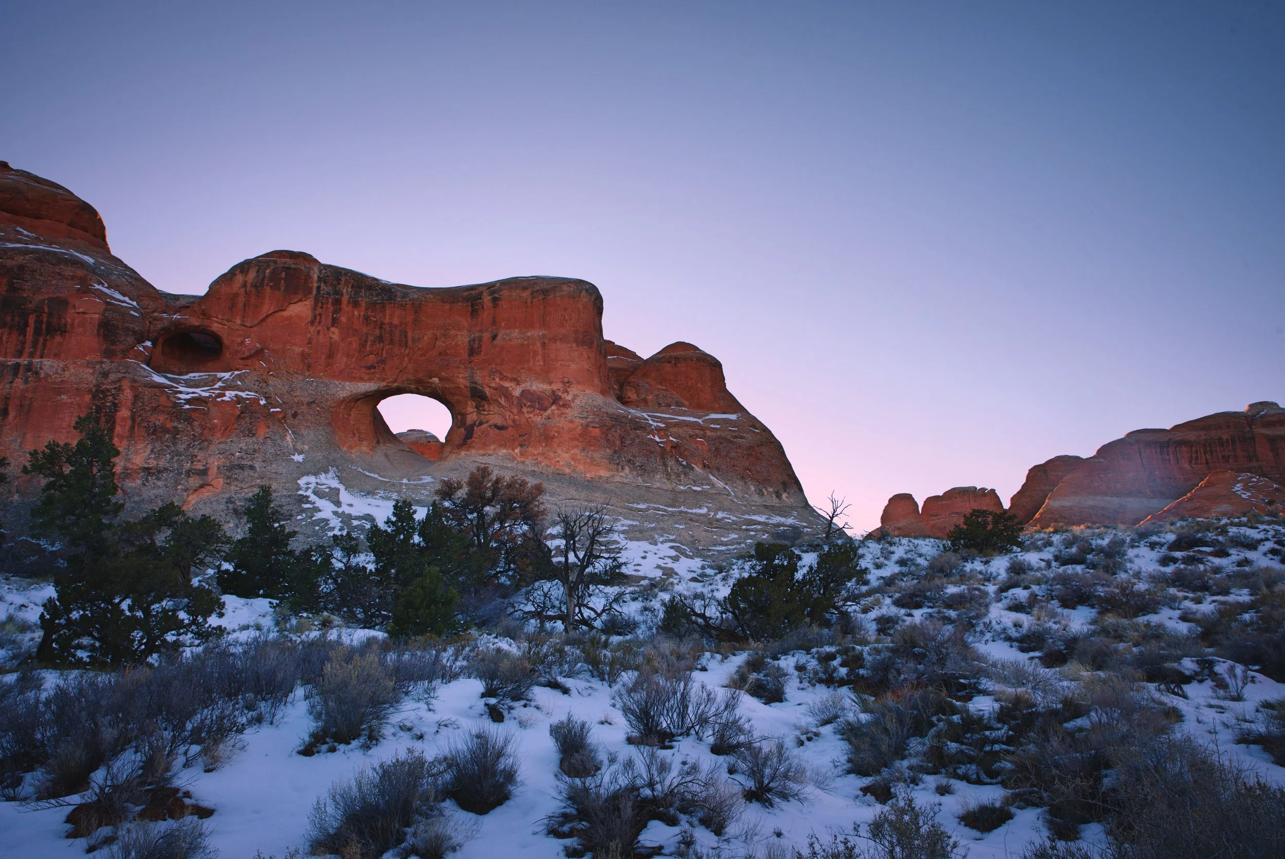 Tunnel Arch at dusk in Arches National Park
