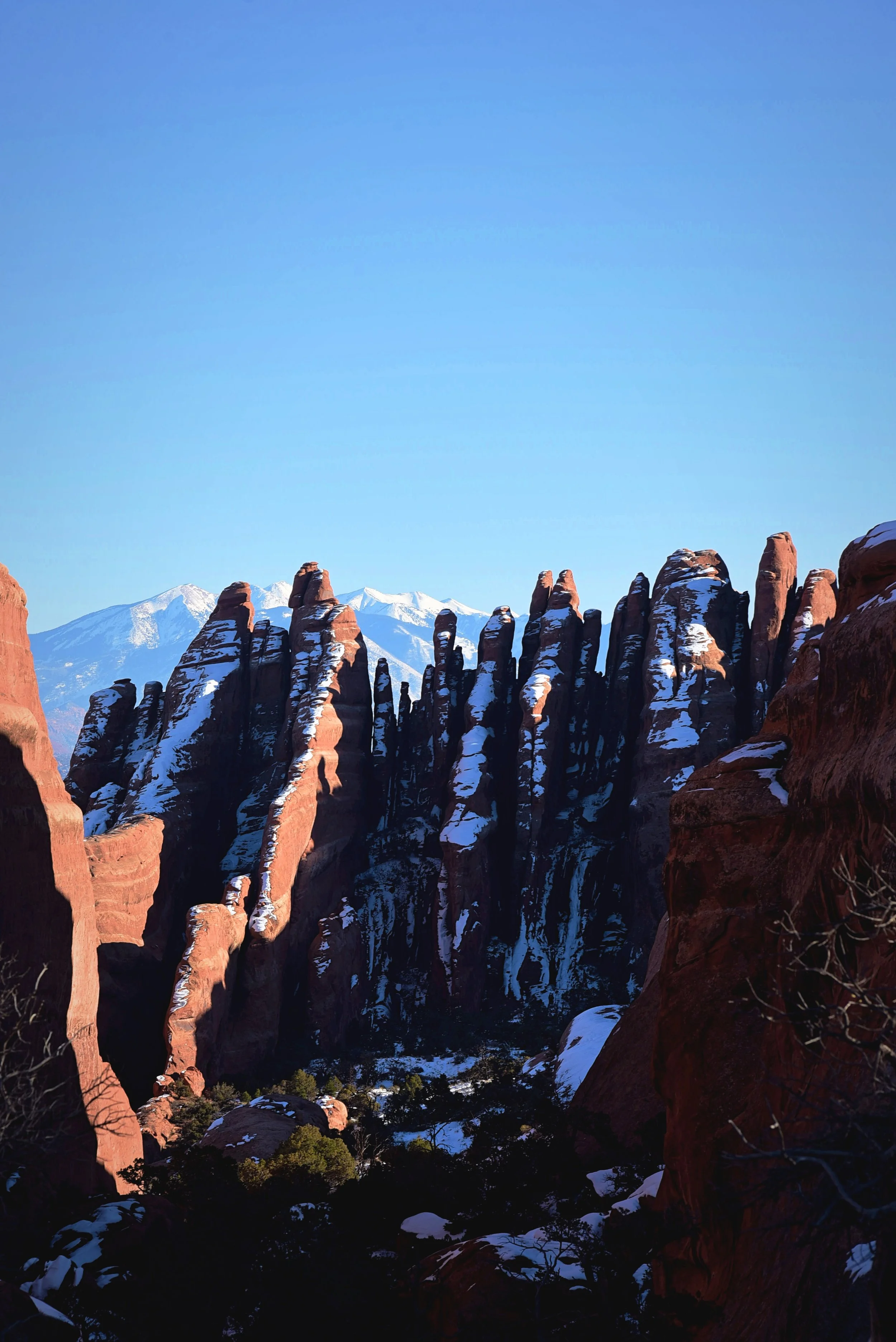 Winter transforms the stone in Arches National Park.