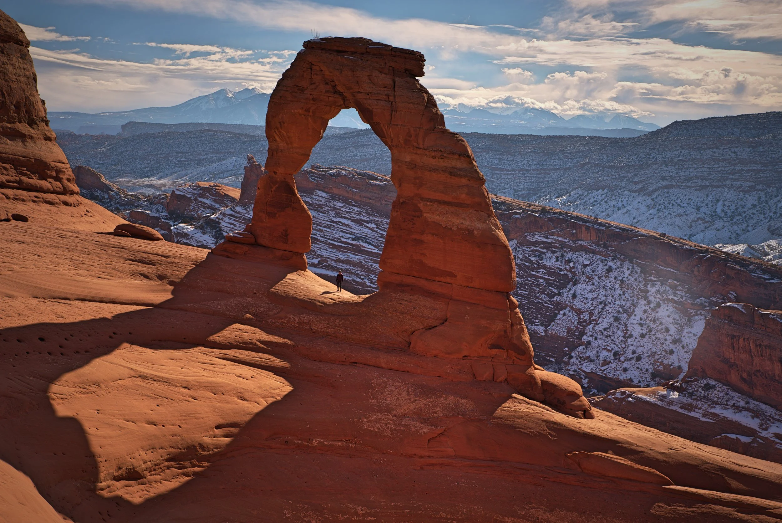 Delicate Arch is huge—you can see Kaylee as a tiny figure under the arch.