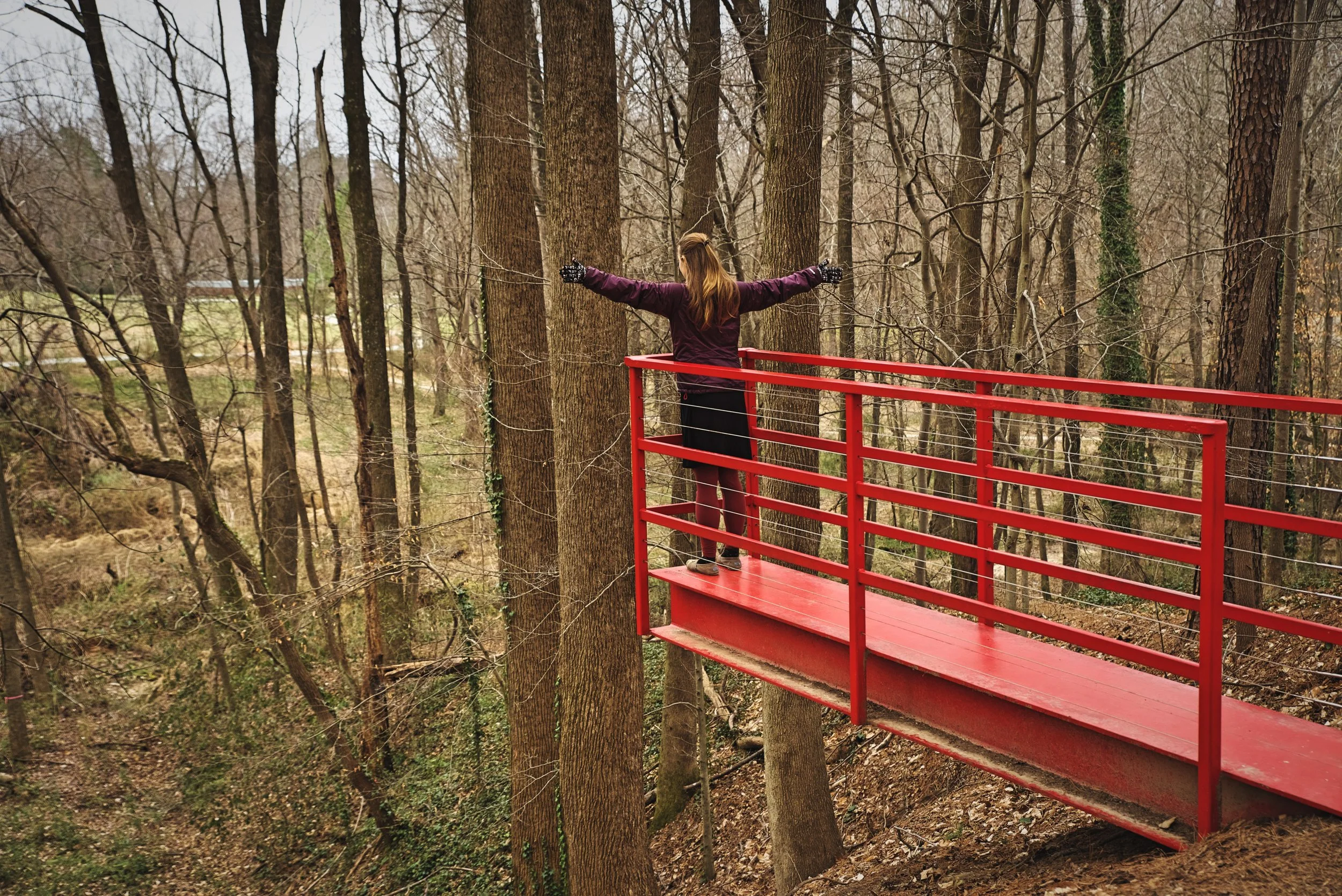 A Titanic moment on the bridge to nowhere. Raleigh’s North Carolina Museum of Art Park has a lot of unique pieces.
