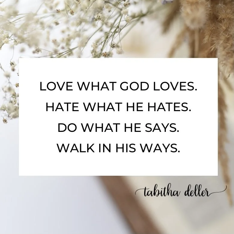 Love what God Loves. Hate what He Hates. Do what He says. Walk in His Ways.