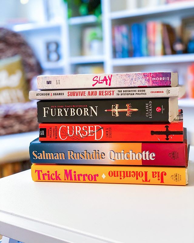 It’s the last day of the month, and you know what that means: September wrap-up time! I read 9 books this month, which is more than I thought I’d get to considering how busy I ended up. 🙌🏼
.
Some were audio/library/ebooks and aren’t pictured.
.
- Trick Mirror by Jia Tolentino, 3/5
- Red at the Bone by Jacqueline Woodson, 5/5
- SLAY by Brittney Morris
- Nobody’s Victim by Carrie Goldberg, 5/5
- The Water Dancer by Ta-Nehisi Coates, 4.25/5
- Quichotte by Salman Rushdie, 4/5
- Cursed by Thomas Wheeler and Frank Miller, 4/5
- Furyborn by Claire Legrand, 4.5/5
- Survive and Resist by Amy L. Atchinson and Shauna L. Shames, 4/5
.
How did your September go?