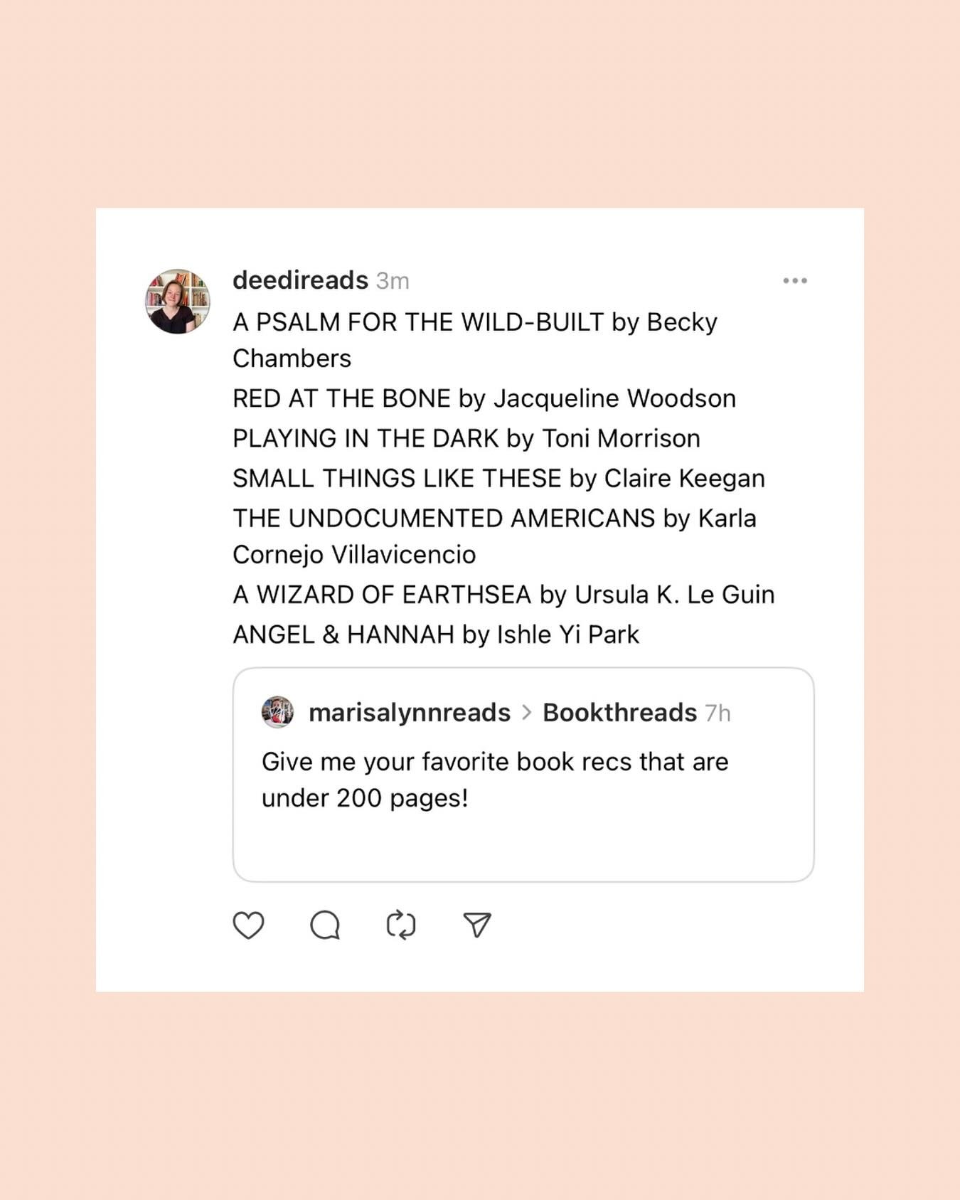 I had a lot of fun looking through back through my read books filtered by page length on @the.storygraph to pull some recs for this one! 

PSALM will always be my first novella rec but the rest of these are also elite reading experiences. 

What are 