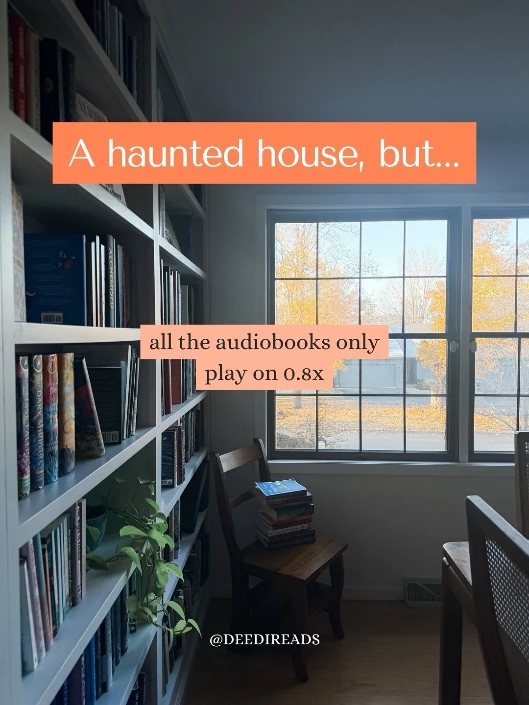 👻👻👻
⠀⠀⠀⠀⠀⠀⠀⠀⠀
Which bookish nightmare would plague your haunted house? I can&rsquo;t decide if it&rsquo;s the slow audiobooks or spicy scenes being read to my dad for me 🫣