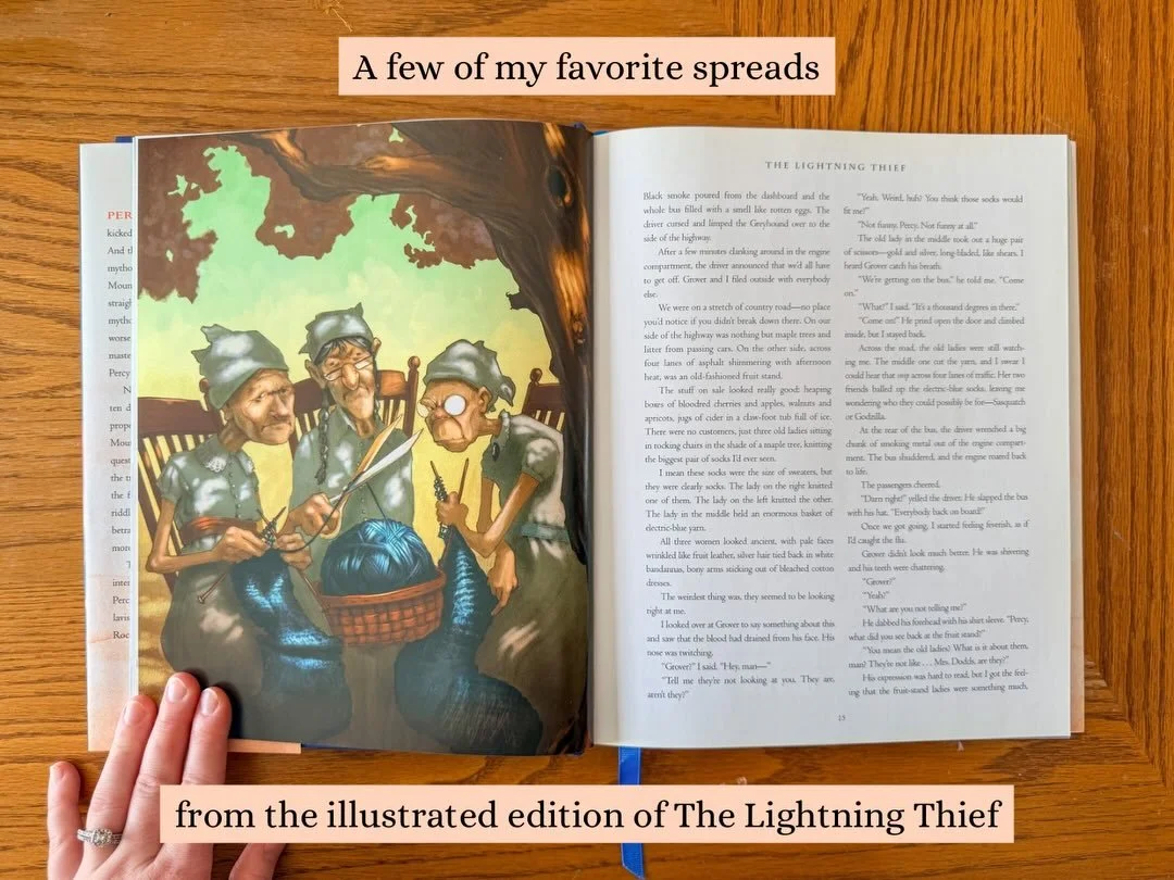 Happy @percyseries season 2 day!! In celebration I flipped through my illustrated edition of The Lightning Thief and had to show off some favorite spreads. I think 5 might be my all time favorite.

So excited to see our trio take on the Sea of Monste