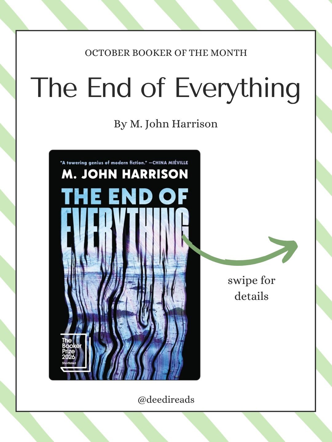 Hey hi hello, you have exactly 1 week to sign up for this month&rsquo;s #BookerOfTheMonth Zoom chat to get an advanced copy of THE END OF EVERYTHING by M. John Harrison courtesy of @riverheadbooks!

I&rsquo;m incredibly excited to read this one (as y