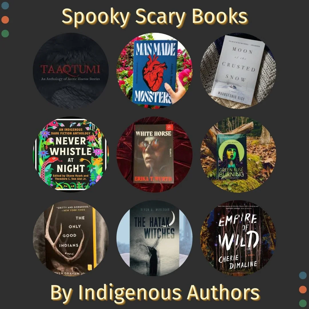 Read a spooky, scary book this season, but make it *indigenous*! These 9 books by Indigenous authors blend folklore, cultural identity, and horror in ways that will haunt you. 

1️⃣ White Horse by Erika T Wurth
2️⃣ Moon of the Crusted Snow by Waubges