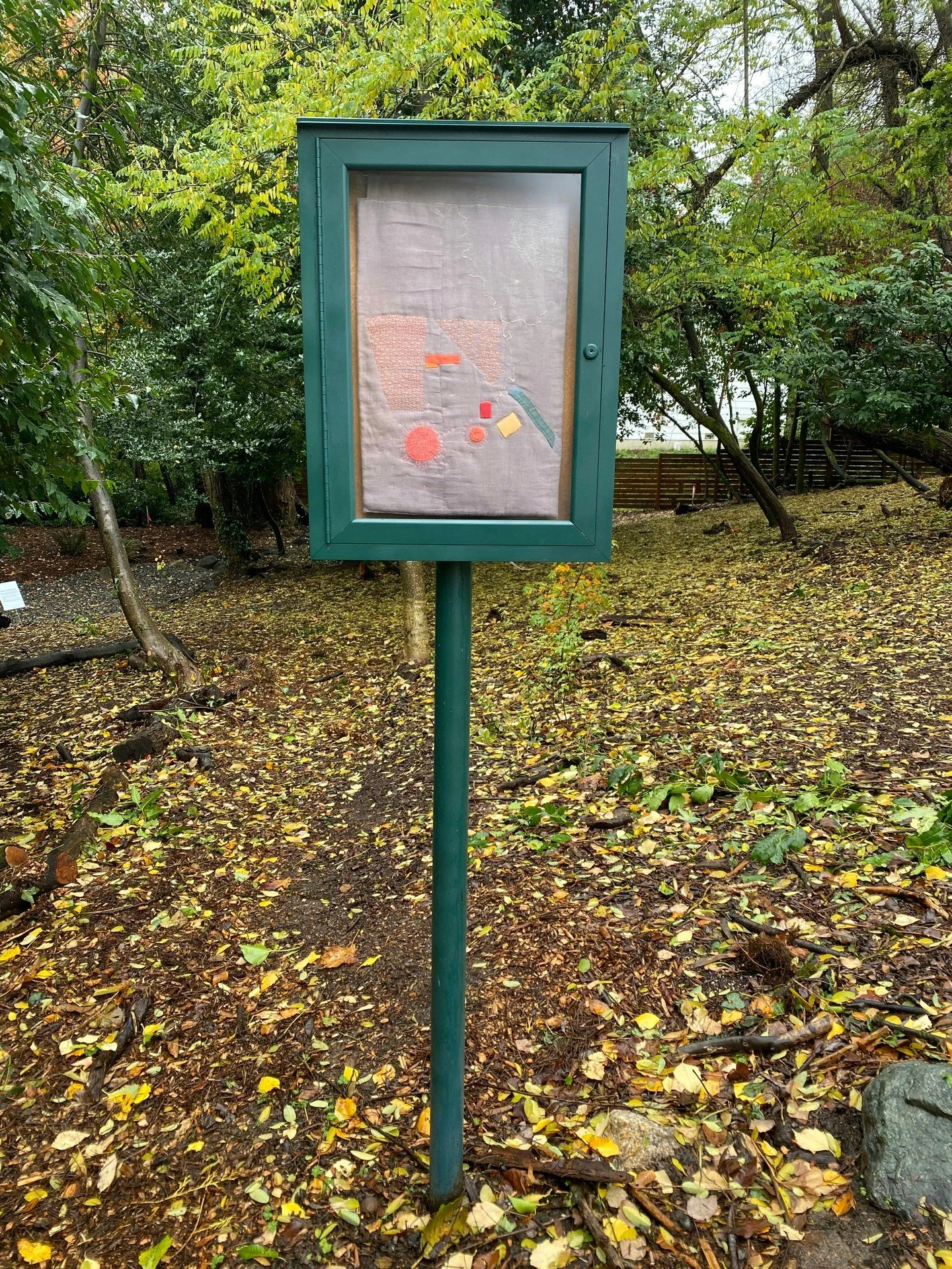 Take a stroll on the. land and visit the Forest Gallery's new artwork! This piece is by Rachel Singletary-Kopel (Tlingit). 

Rachel Singletary Kopel is an artist and archivist whose work seeks to give form to memories and understanding through transf