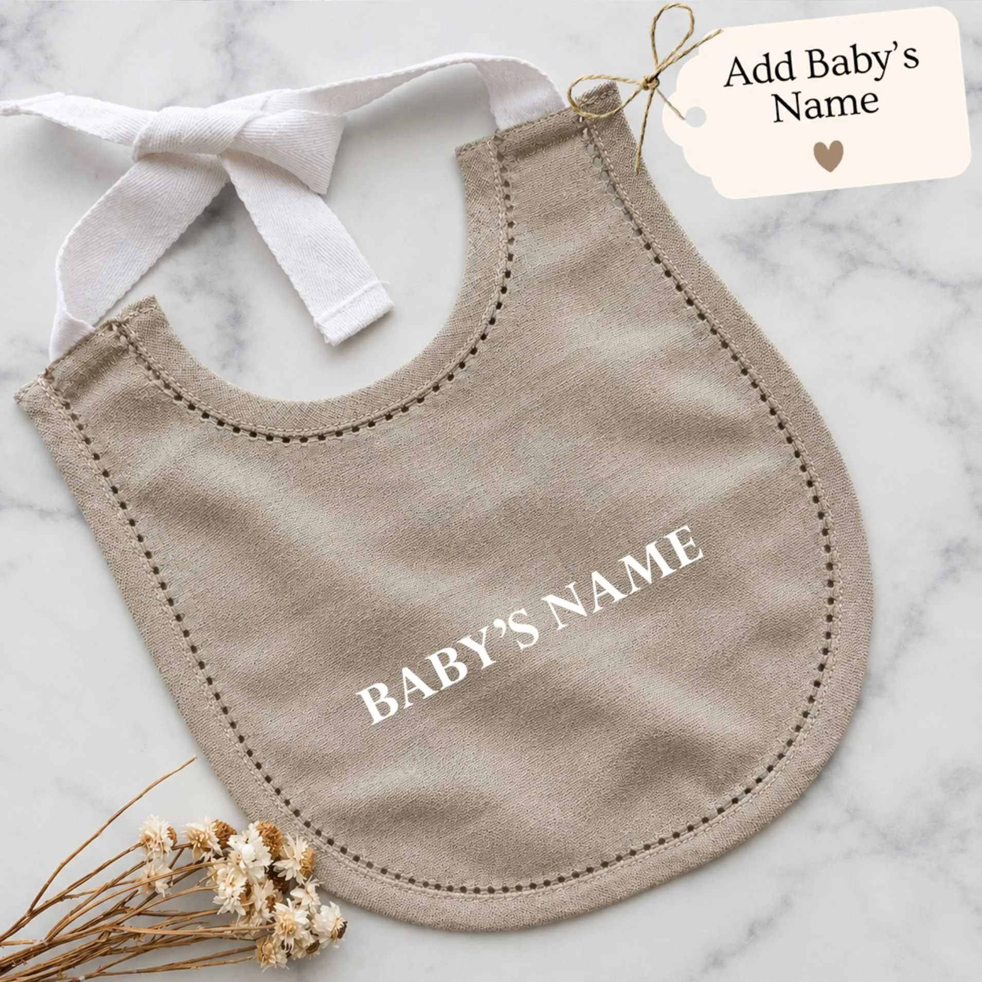 Personalized Linen Keepsake Baby Bib