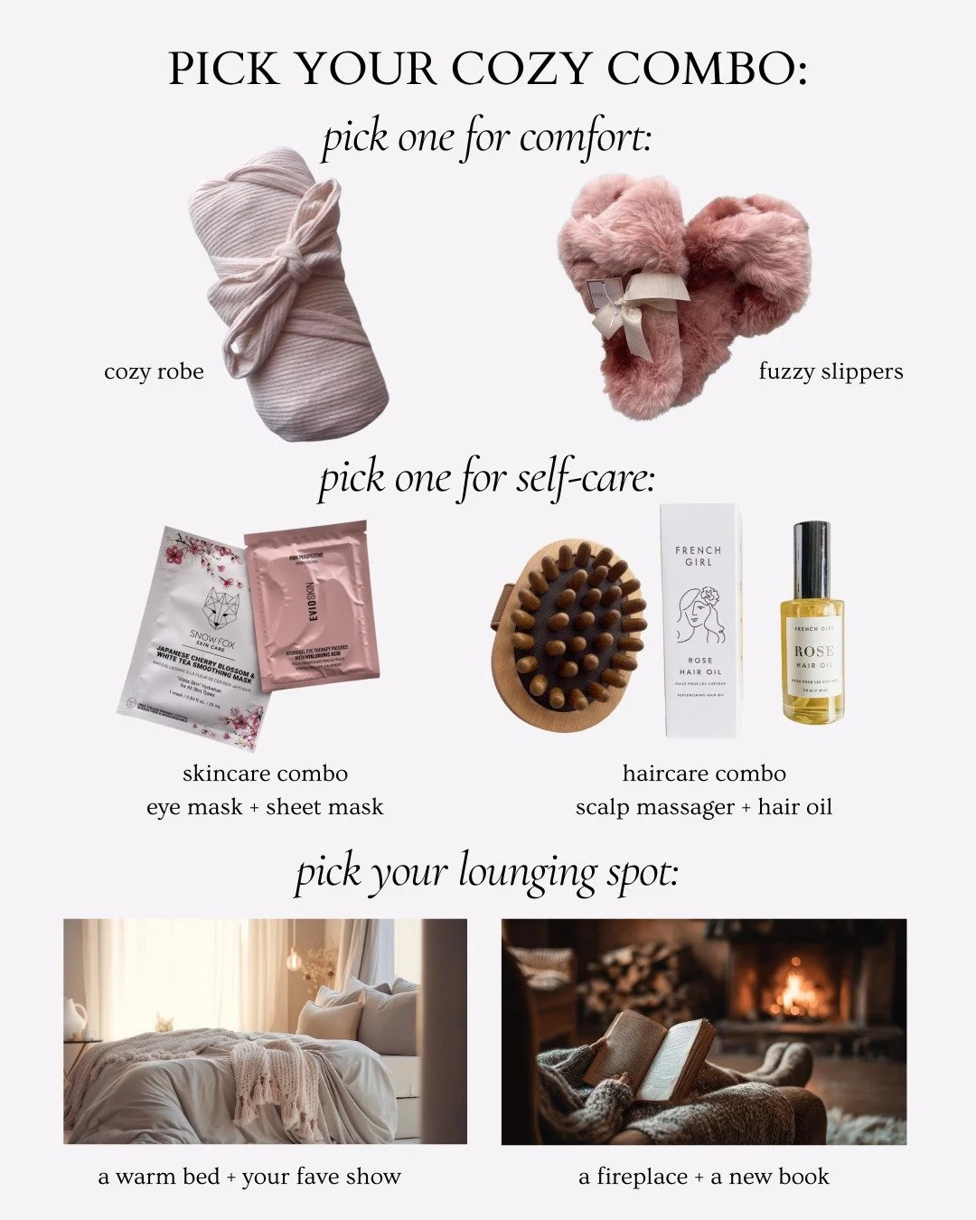 ☕ 🕯🌱Pick Your Cozy Combo... lets you curate your ultimate self-care sanctuary. Choose your cozy essentials, add your self-care favorites, and transform any spot into your personal retreat.

Warning: May cause extreme relaxation and reluctance to mo